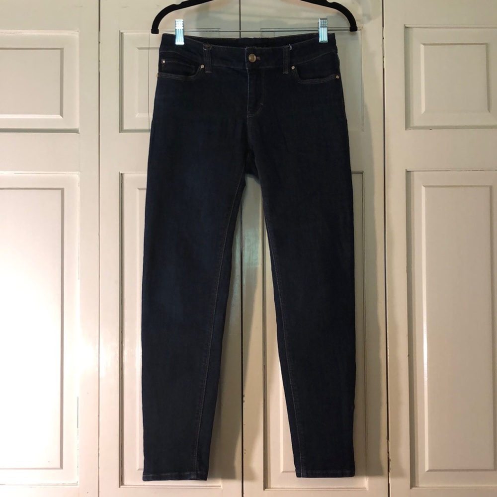 WHBM Skimmer Dark Wash Jeans Zippered Leg SZ 2